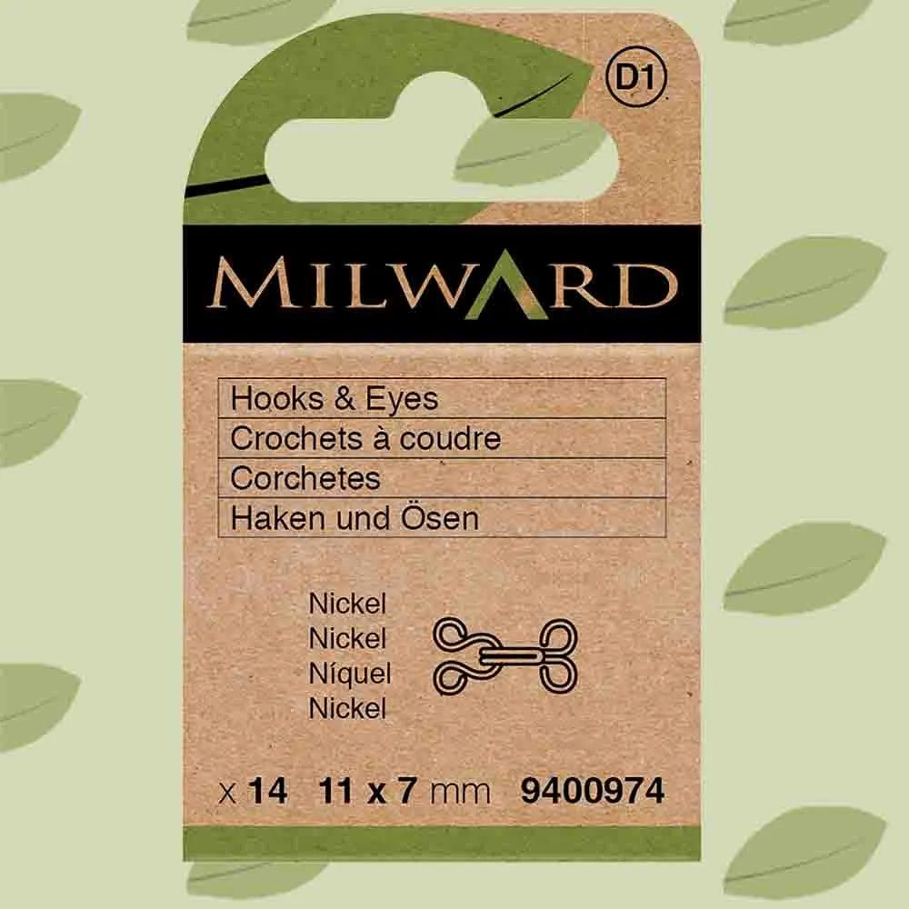 Sew-on hook and eye fasteners 11 x 7 mm - silver