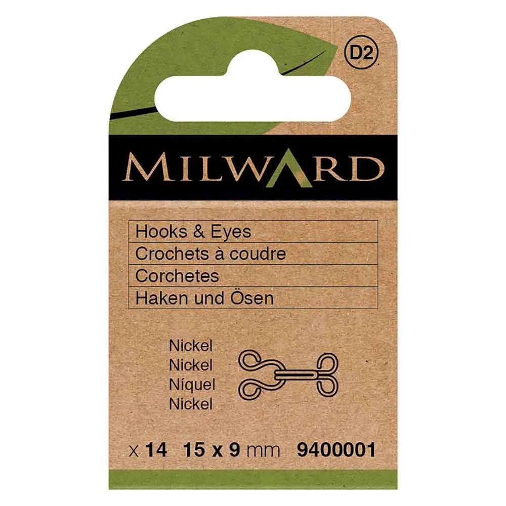 Sew-on fastening hooks and eyes 15 x 9 mm - silver