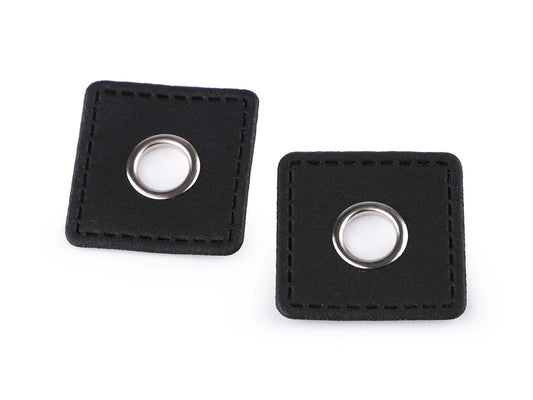 Sew-on eyelets Ø10 mm 35 x 35 mm - black (set of 4 pcs)
