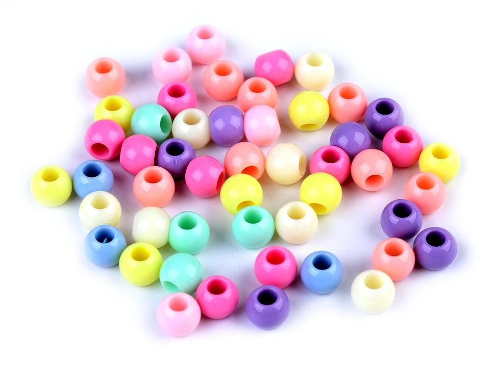 Zdjęcie plastikowych koralików 8×10 mm w pastelowych kolorach – mix – dostępne w Šarlotes audumi