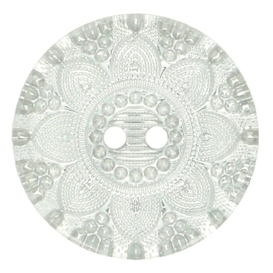 11 mm plastic buttons - transparent with a silver pattern