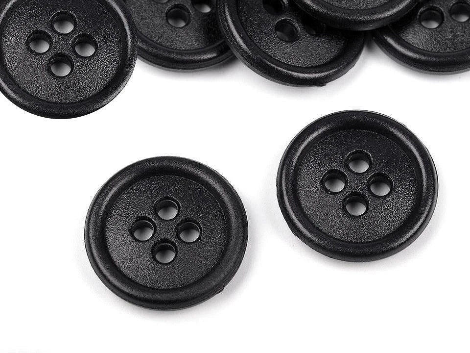Attēls ar Plastmasas pogas 15 mm - melnas – pieejams Šarlotes audumi