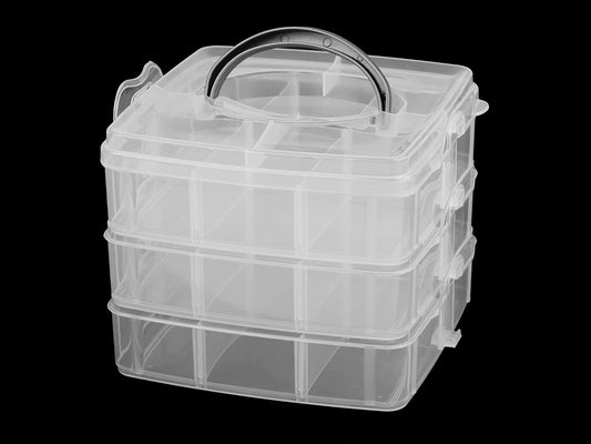 Plastic three-tier box with handle for crafts