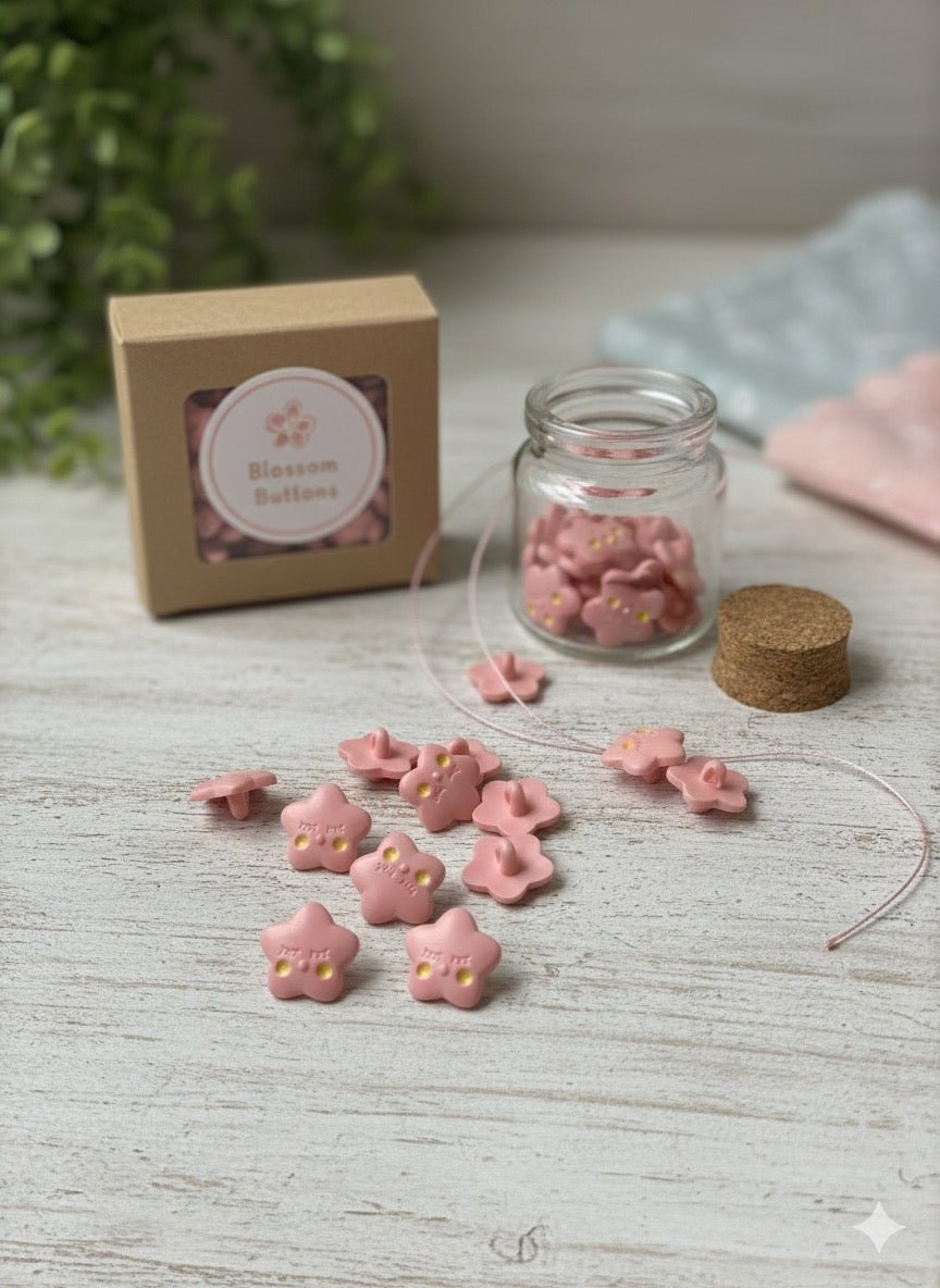 Image with 15 mm button on a shank - pink star – available at Šarlotes audumi