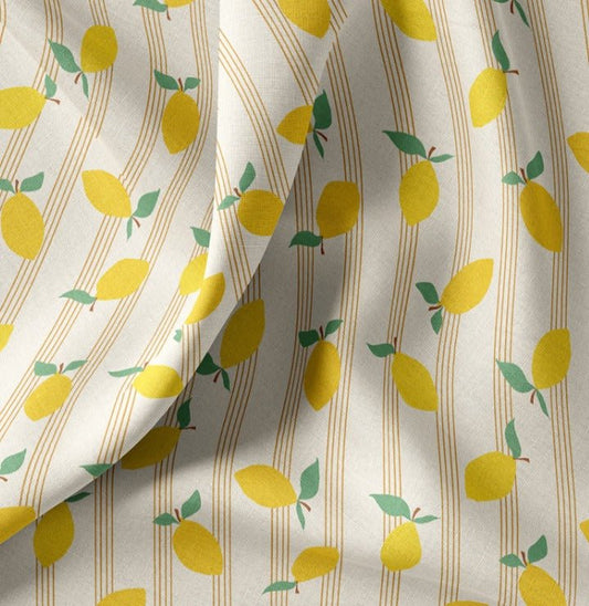 Image with Premium 100% cotton fabric - lemons in fine lines 115 g/m² – available at Charlotte's Fabrics