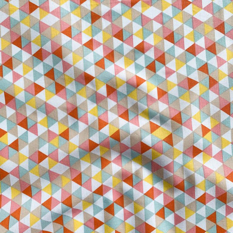 Premium 100% cotton fabric - yellow, orange, mint triangles 115 g/m²