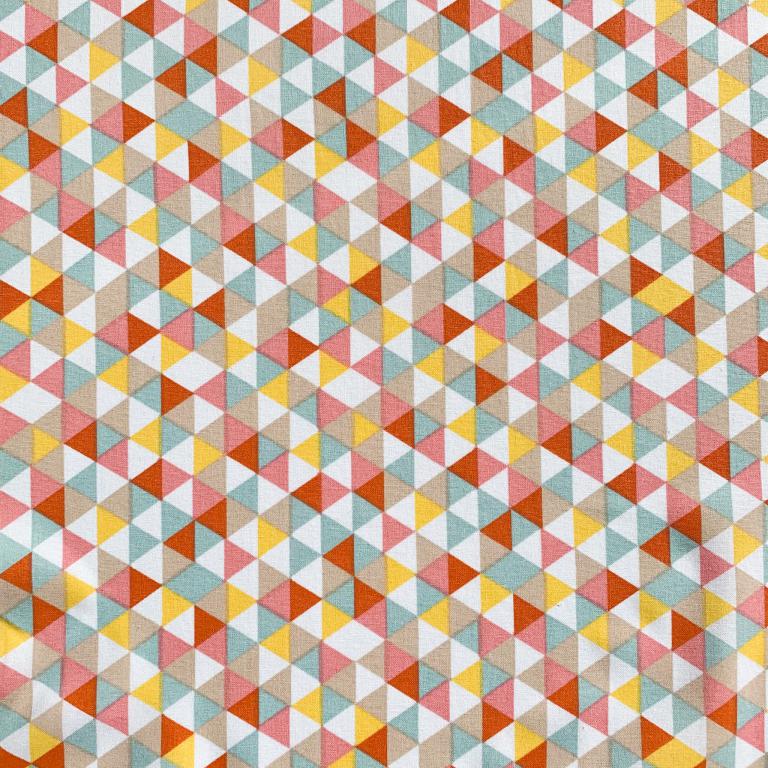 Premium 100% cotton fabric - yellow, orange, mint triangles 115 g/m²
