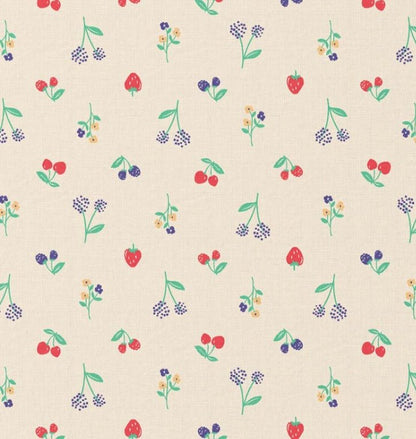 Premium 100% cotton fabric - cherries and flowers 115 g/m² – available at Šarlotes audumi
