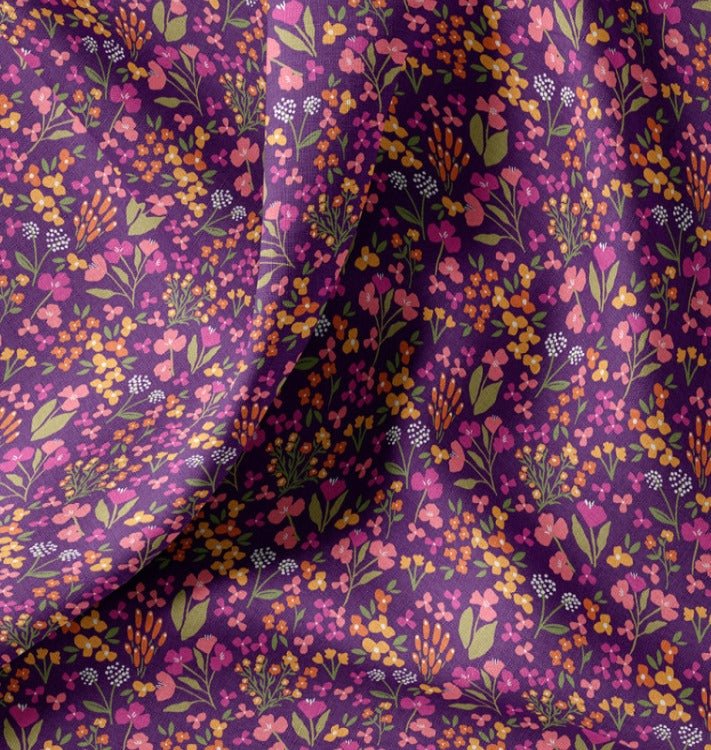 Image with premium 100% cotton fabric - lilac delicate little flowers 115 g/m² – available at Šarlotes audumi