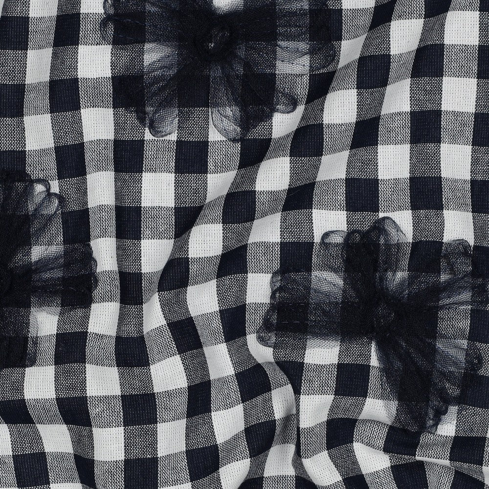 Image of Premium 100% cotton fabric - black and white with tulle bows 166 g/m² – available at Šarlotes audumi