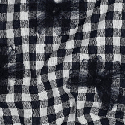 Image of Premium 100% cotton fabric - black and white with tulle bows 166 g/m² – available at Šarlotes audumi