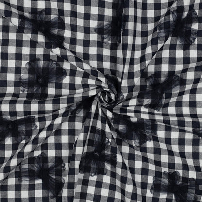 Image of Premium 100% cotton fabric - black and white with tulle bows 166 g/m² – available at Šarlotes audumi
