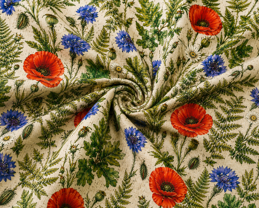 Image of premium 100% cotton fabric - meadow in summer 120 g/m² – available at Šarlotes audumi