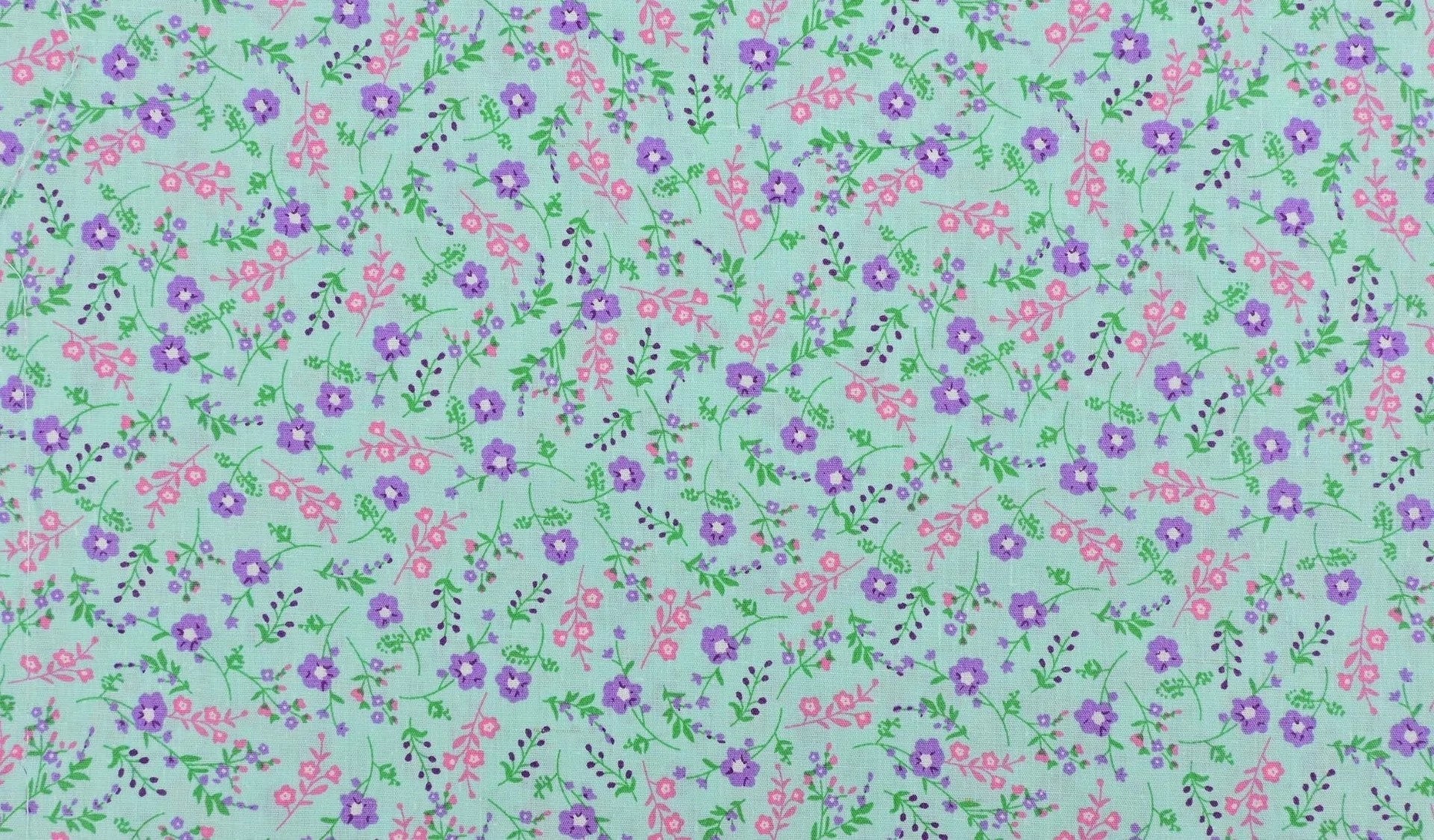 Premium 100% cotton fabric - flowers on a blue background 115 g/m²