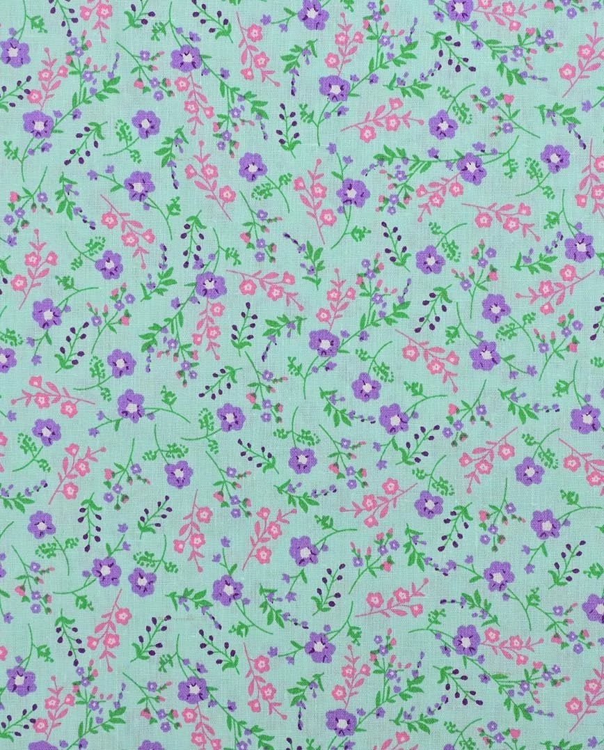 Premium 100% cotton fabric - flowers on a blue background 115 g/m²