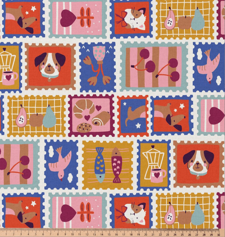 Attēls ar Premium 100% kokvilnas audums-Retro pastmarkas – pieejams internetā Šarlotes audumi