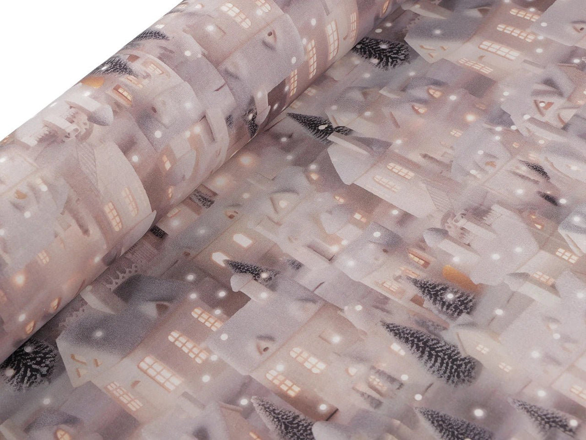 Tkanina Premium 100% bawełna – zaśnieżone domki, dostępna online w sklepie Charlotte
