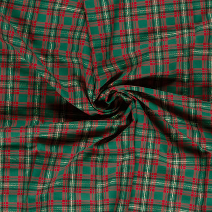 Image of premium 100% cotton fabric with gold shimmer plaid, 120 g/m² – available online at Šarlotes audumi