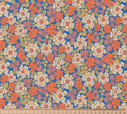 Image with premium 100% cotton fabric - flowers in orange tones 115 g/m² – available at Šarlotes audumi