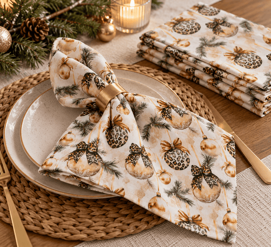 Obraz z tkaniny premium 100% bawełna – świąteczne dekoracje w panterkę – dostępne online w Charlotte Fabrics