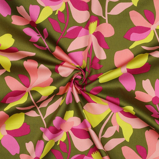 Premium 100% cotton satin - floral motif 115 g/m²