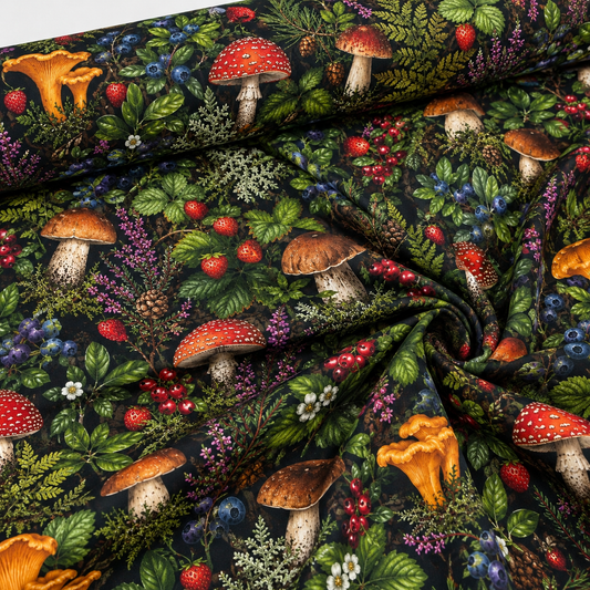Attēls ar Premium kokvilnas audums, poplīns-meža veltes – pieejams internetā Šarlotes audumi