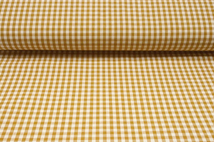 Image of premium cotton fabric in mustard yellow plaid – available online at Charlotte's Fabrics