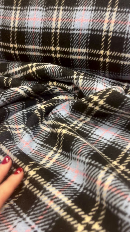 Coat fabric - blue checkered 410 g/m²