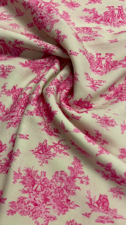 100% Viscose fabric - pink porcelain pattern 125 g/m²