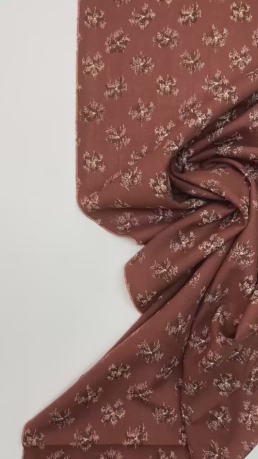 Italian 100% wool printed fabric in brown-beige tones | lightweight suit/dress fabric 130 G/M²