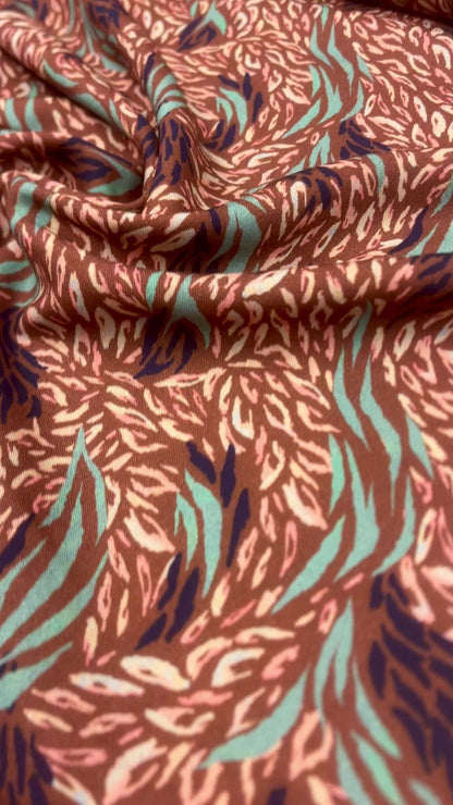 100% Viscose fabric - brownish, mint pattern 125 g/m²