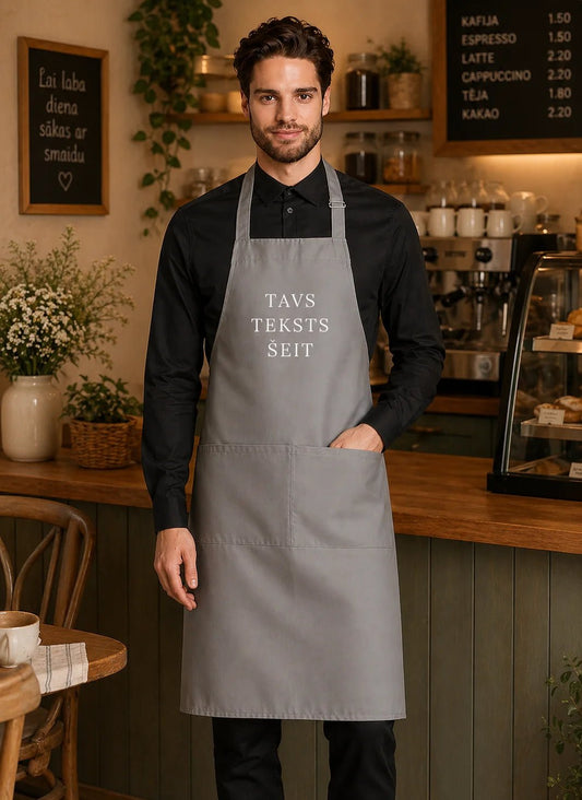 Image of apron with your text - grey – available at Charlotte's Fabrics