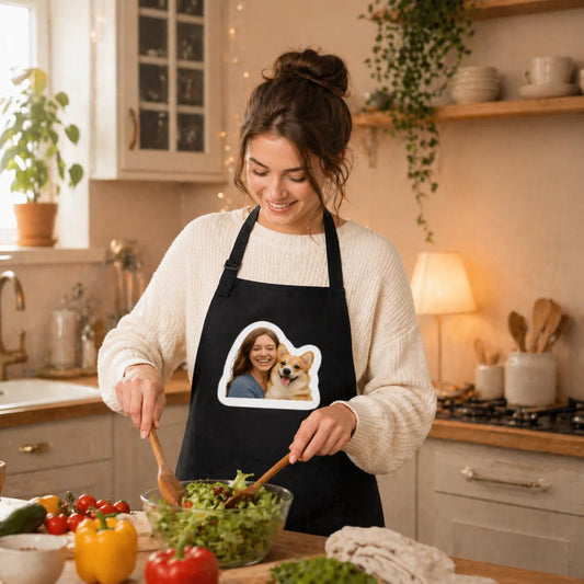 Black apron with your pet’s photo – available at Šarlotes audumi