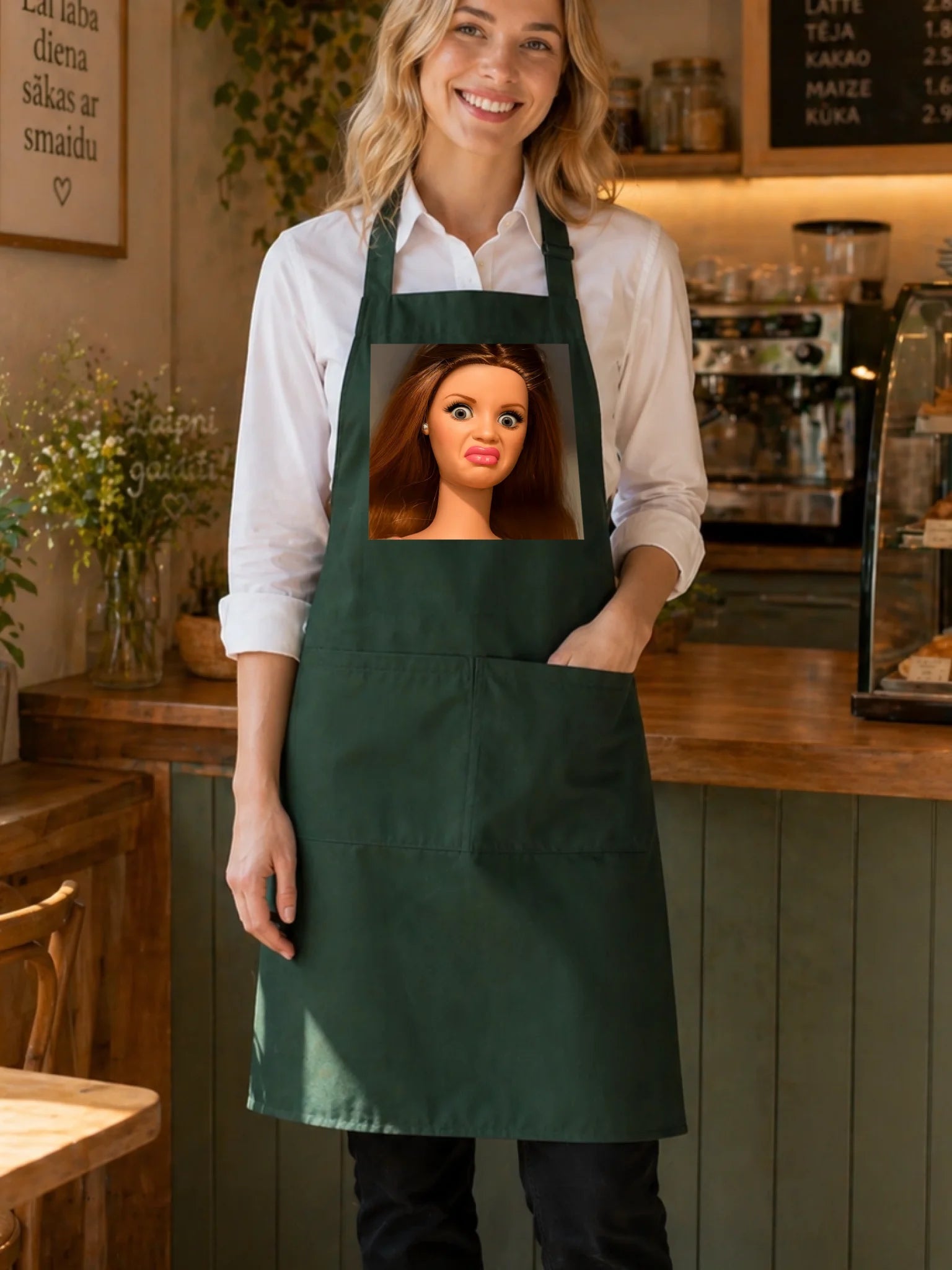 Image of apron "Are you serious?" – available at Charlotte's Fabrics