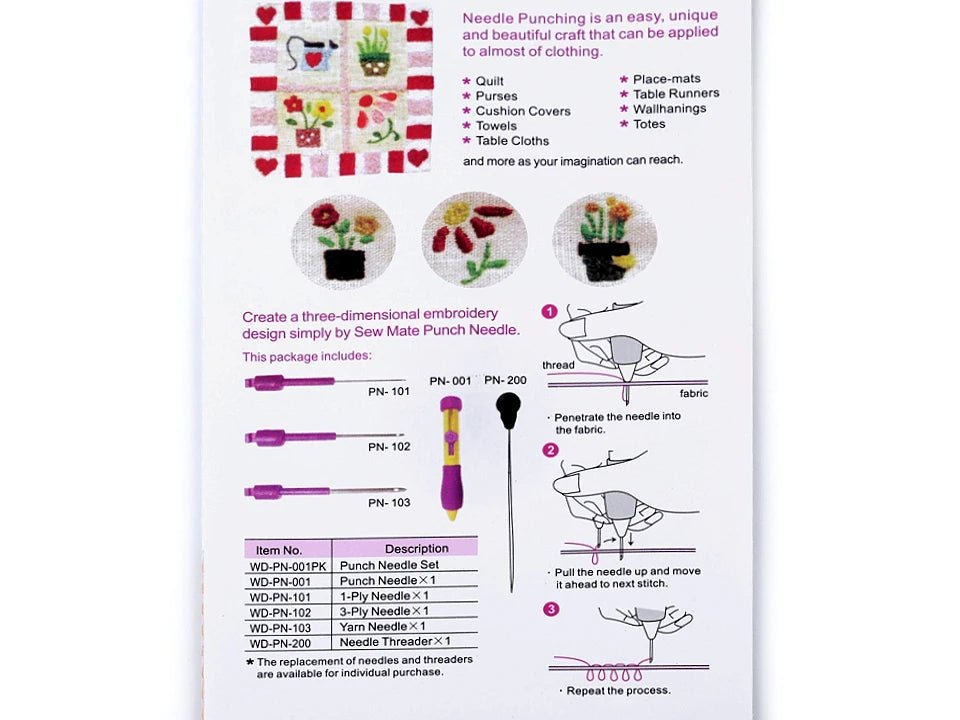 Punch Needle Embroidery Kit | 3 different needle sizes | Length 13 cm