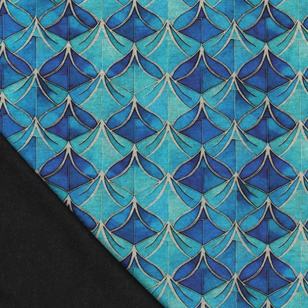 Image of Punto di Roma knit fabric - blue abstract pattern 240 g/m² – available at Charlotte Fabrics