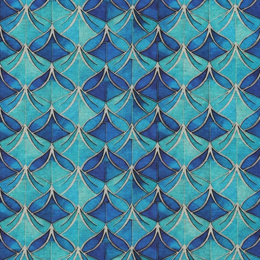 Image with Punto di Roma knit fabric - blue abstract pattern 240 g/m² – available at Šarlote fabrics