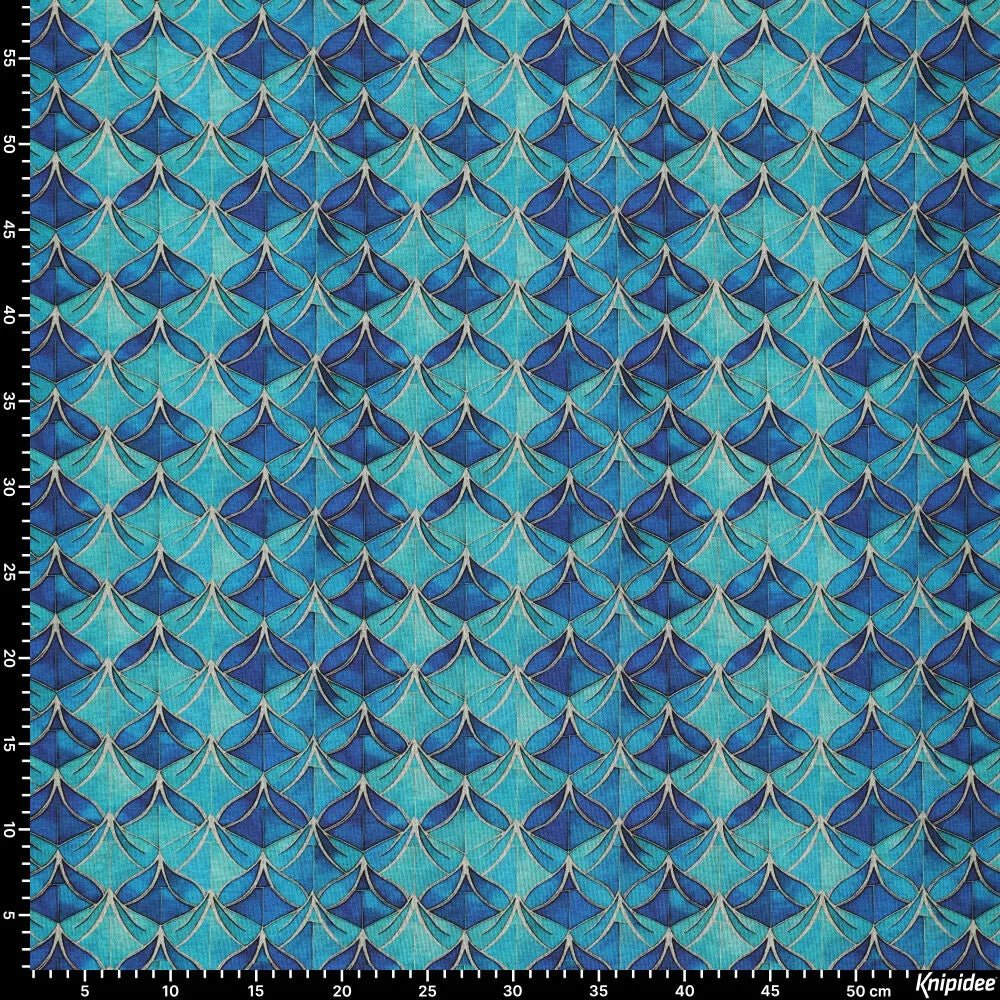 Image of Punto di Roma knit fabric - blue abstract pattern 240 g/m² – available at Šarlotes audumi