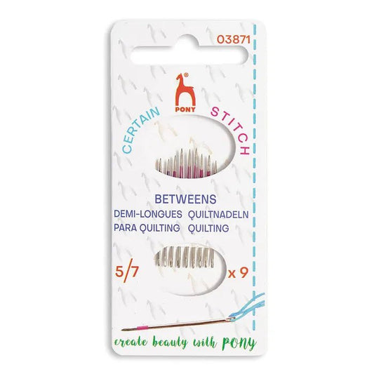 Zdjęcie z igłami do quiltingu Between nr 5–6–7 Pony – dostępne w Šarlotes audumi