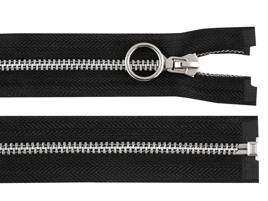 Image of a metal zipper opening - black silver – available at Šarlotes audumi
