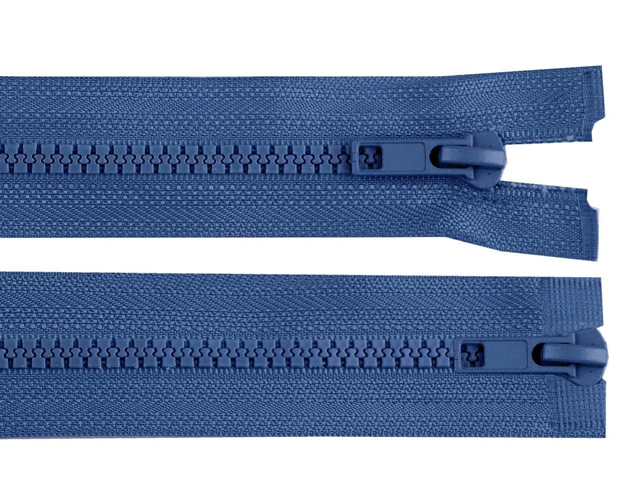 Image of a double-sided tractor zipper - denim blue – available at Charlotte's Fabrics