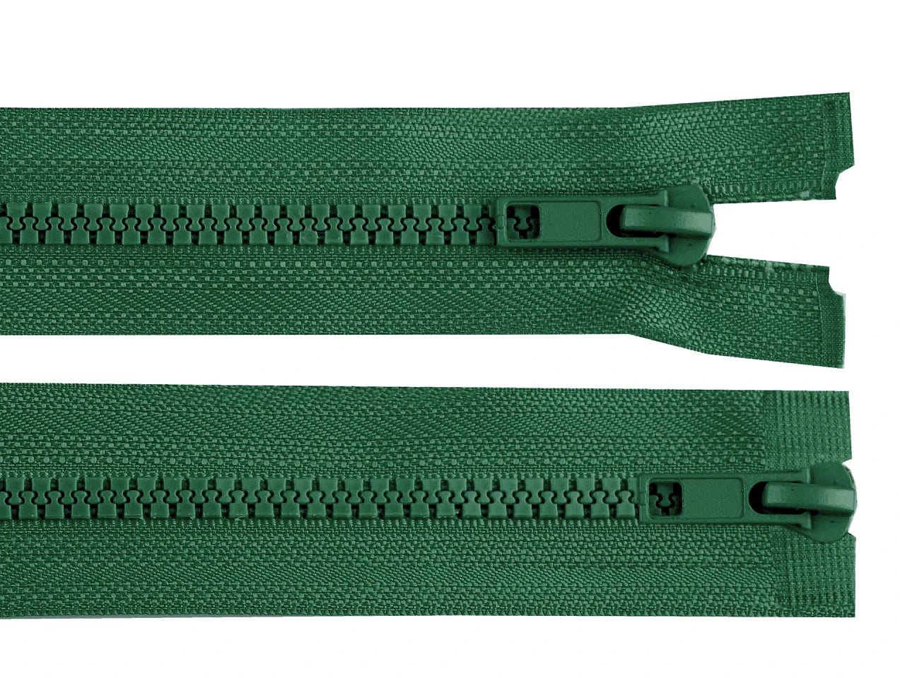 Image of a two-way zipper slider - dark green – available at Charlotte's Fabrics
