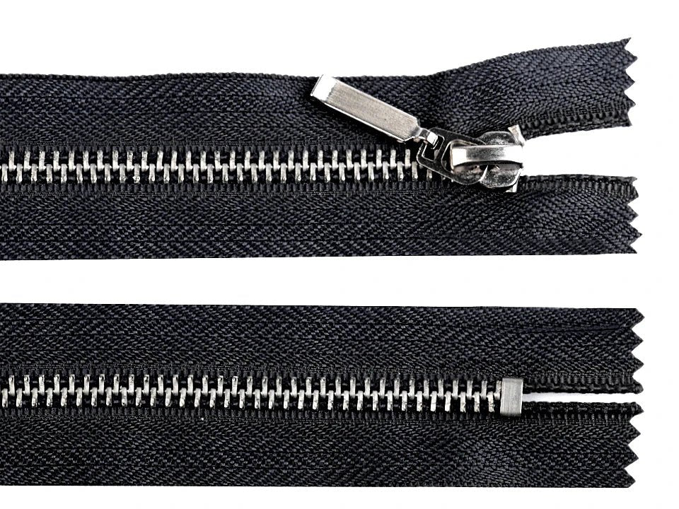 Closed metal zipper - black with silver