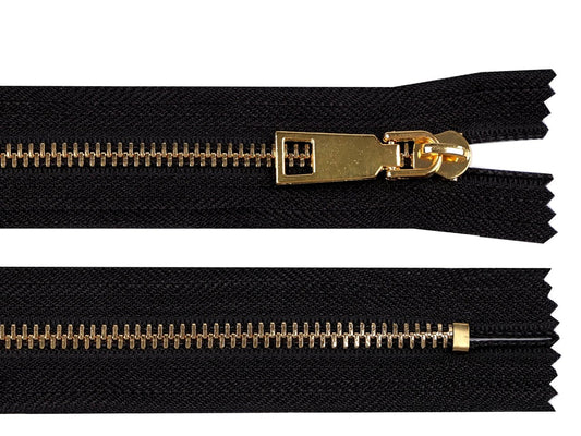 Closed metal zipper - black with gold