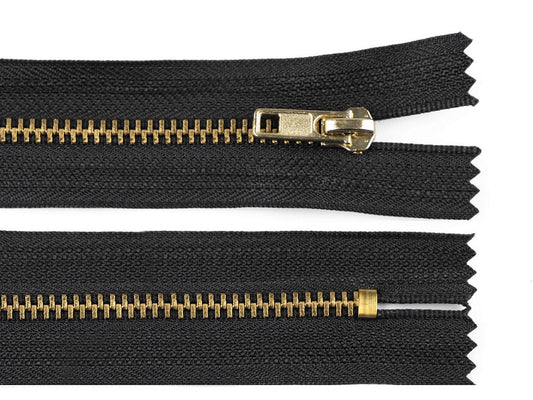 Closed-end metal zipper - black with gold