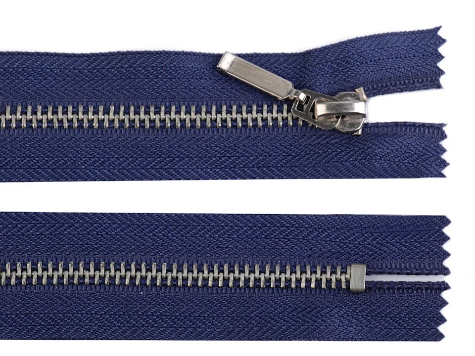 Closed metal zipper - dark blue with silver