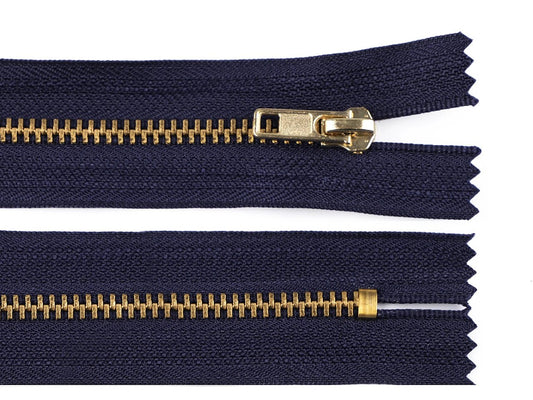 Closed metal zipper - dark blue with gold