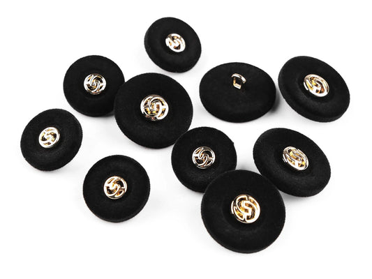 Velvet shank buttons 28mm - black with gold