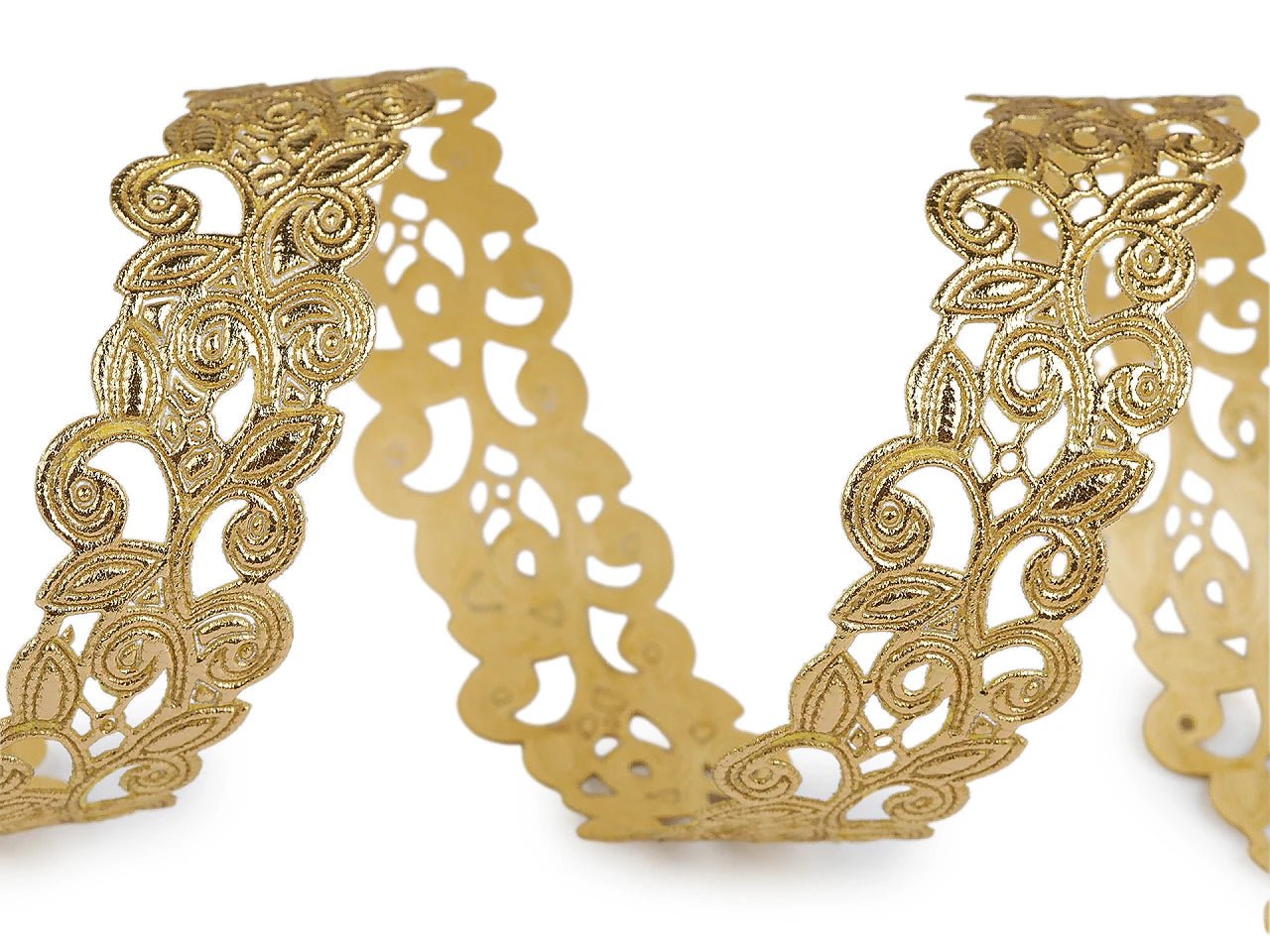 Image of satin lace ribbon (laser-cut) | 22 mm | gold – available at Šarlotes audumi