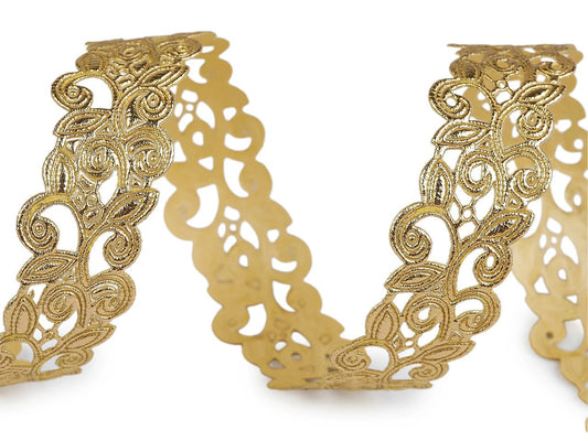 Image of satin lace ribbon (laser-cut) | 22 mm | gold – available at Šarlotes audumi
